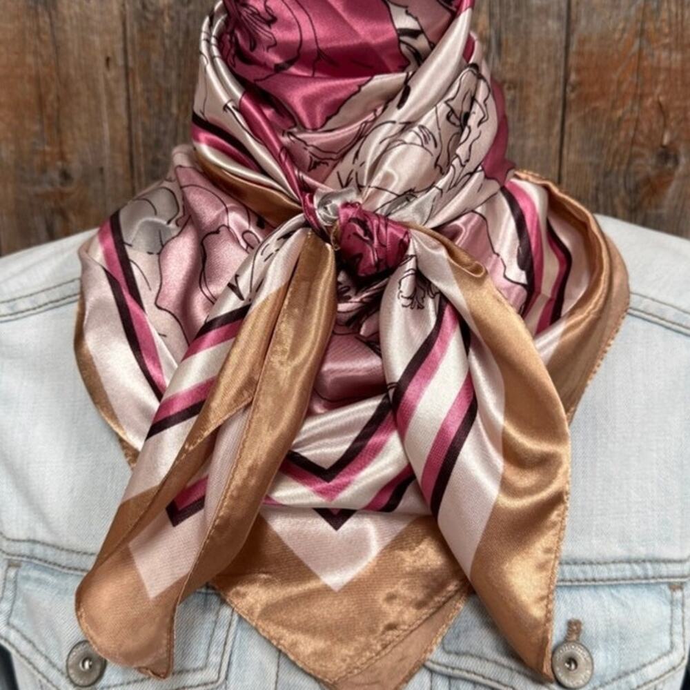 Pink Roses Floral Wild Rag Scarf Western Accessory
